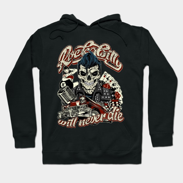 Rockabilly will never die Hot Rod skull Hoodie by RockabillyM